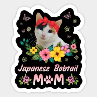 Flowers And Japanese Bobtail Cat Happy Mother Day Mommy Mama Sticker